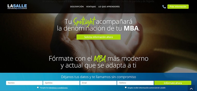 Claves para crear una landing page que convierta - Formulario La Salle